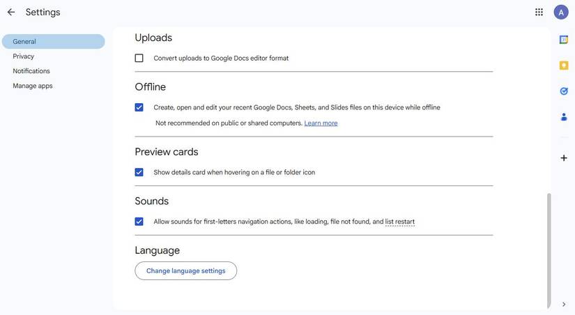 Captura de tela mostrando a opção Off-line no Google Drive