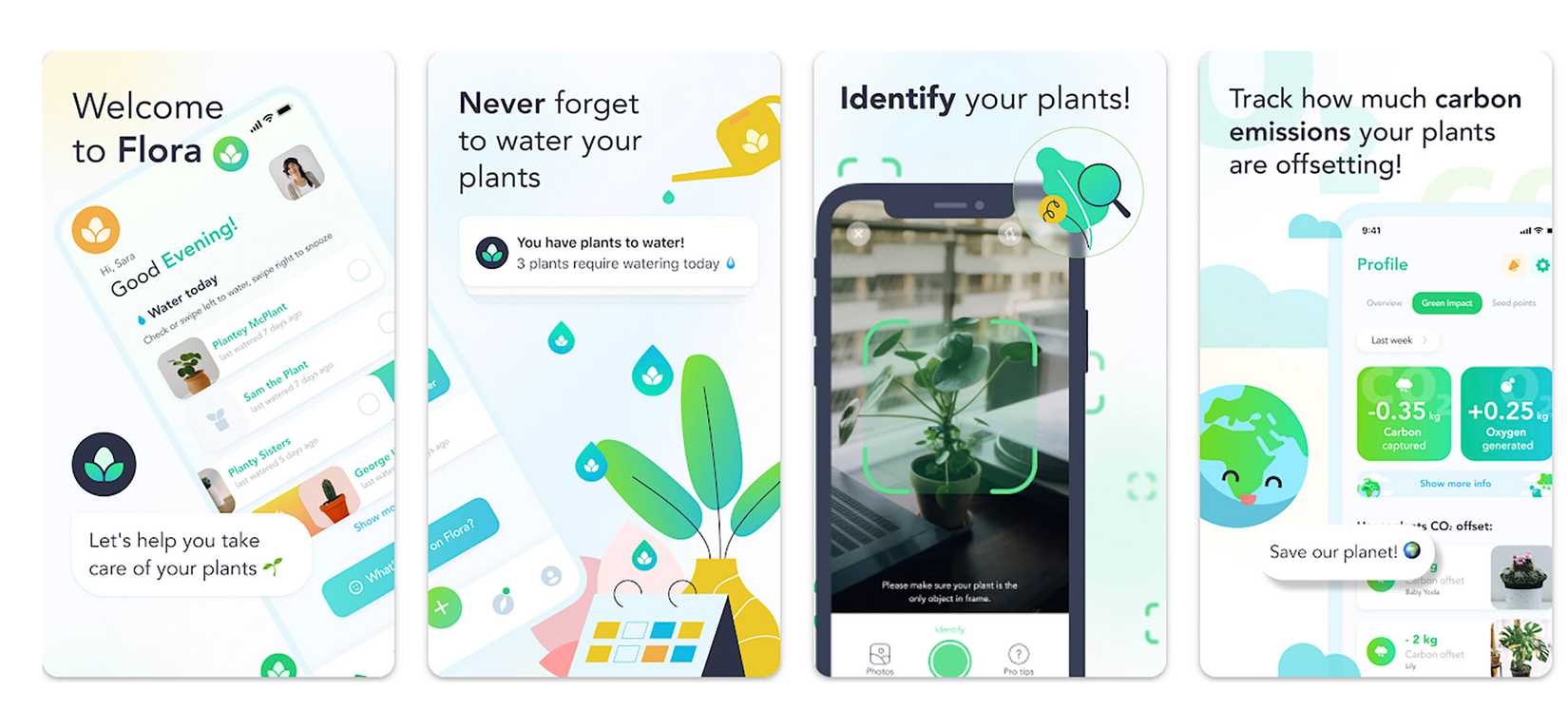 diversas telas do app Flora