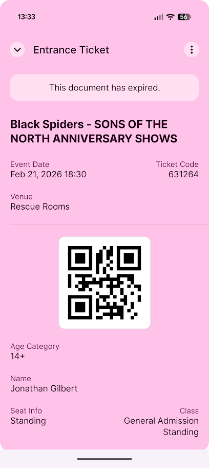 concert ticket showing QR codes and details
