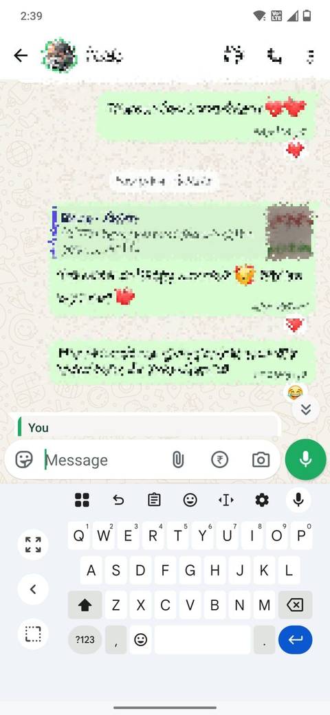 Screenshot che mostra la modalità con una sola mano di Gboard