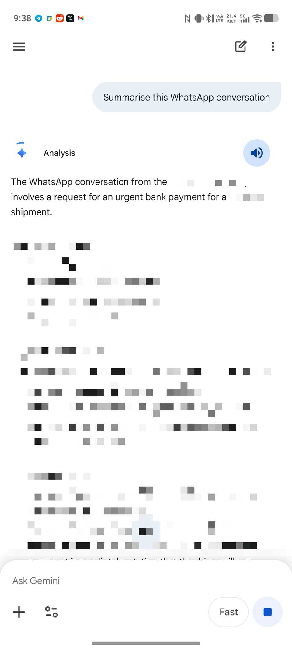 Summarising WhatsApp group conversation using Gemini