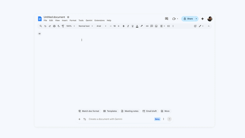 Um GIF destacando informações do painel lateral Gemini do Documentos de outros aplicativos do Workspace.