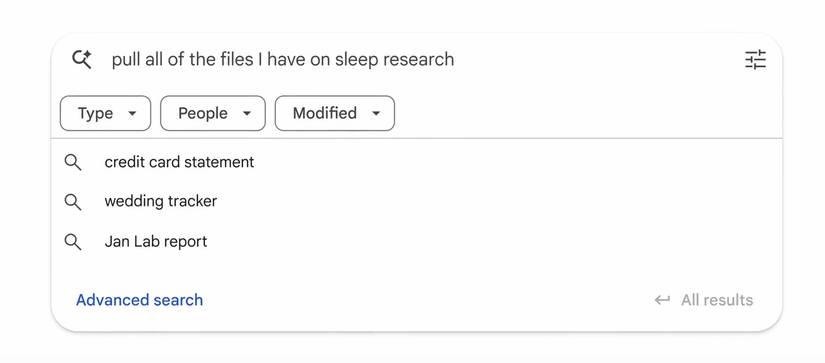 Uma imagem destacando a capacidade do Google Drive Gemini de procurar arquivos e pastas.