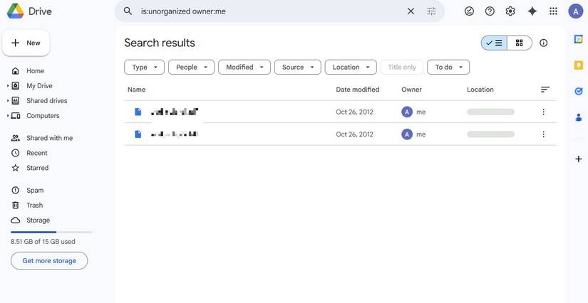 Captura de tela mostrando os arquivos organizados no Google Drive