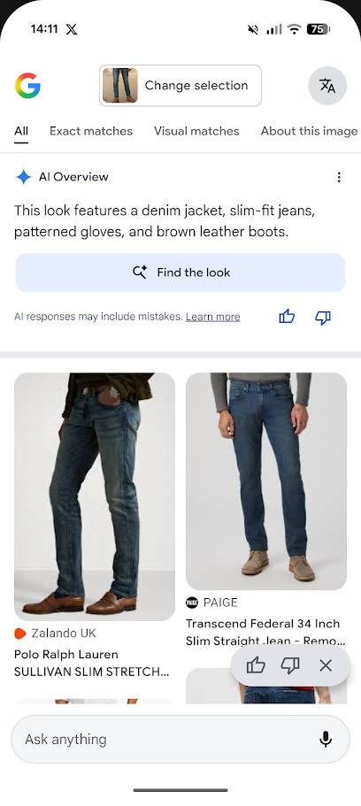 risultati di ricerca di google che mostrano blue jeans