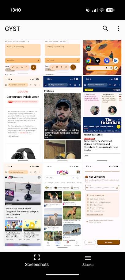 app gyst che mostra vari screenshot