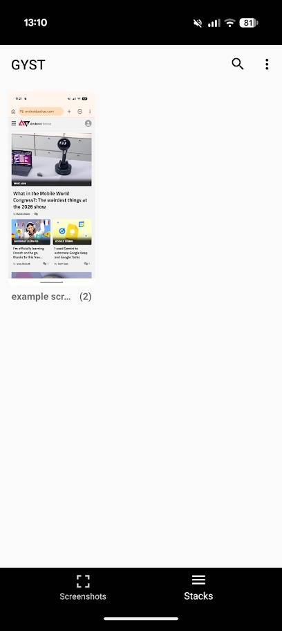 raccolte di screenshot nell'app gyst