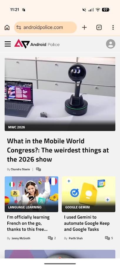 Sito web della polizia Android su cellulare