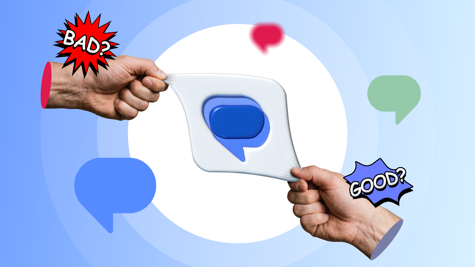 Mani che allungano l'icona di Google Messaggi tra le etichette 