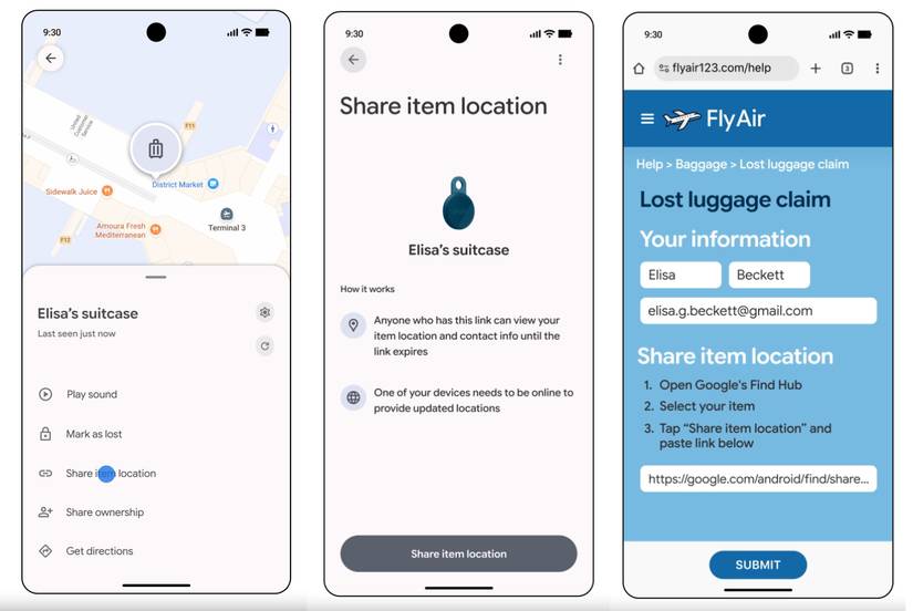 Un'immagine che evidenzia l'opzione per condividere la posizione del tag in modo sicuro.