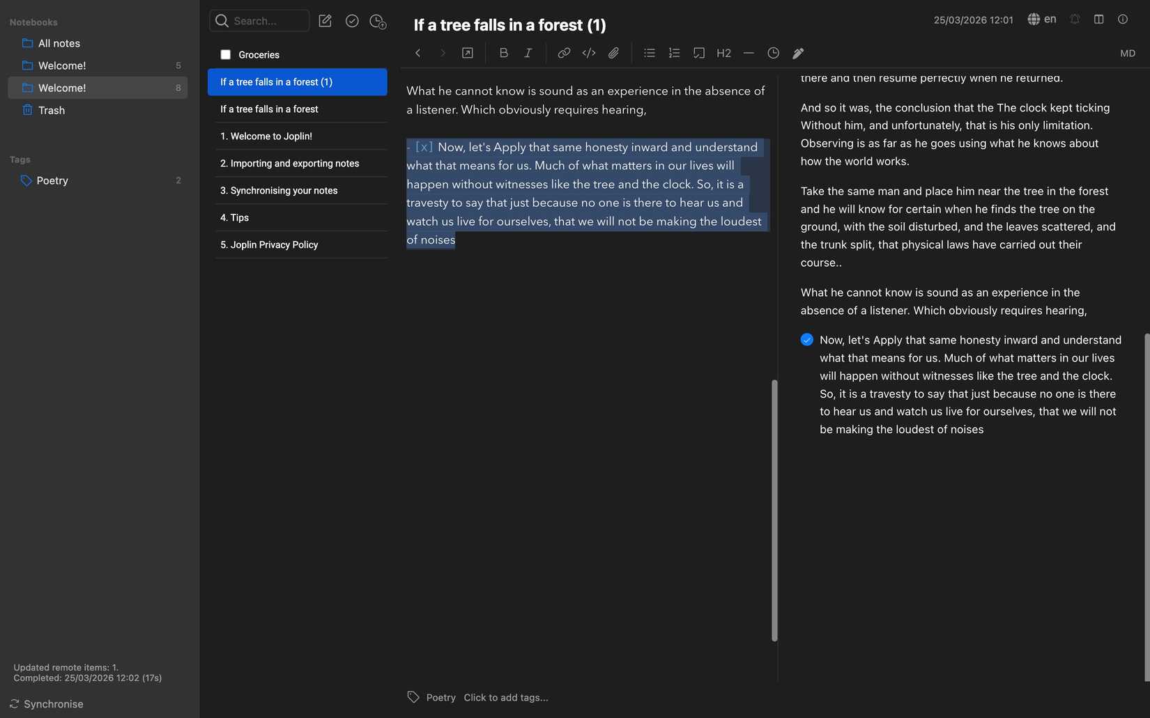 A anotação não termina em um dispositivo