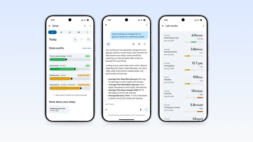 Uma captura de tela destacando os novos recursos do Fitbit Personal Health Coach.