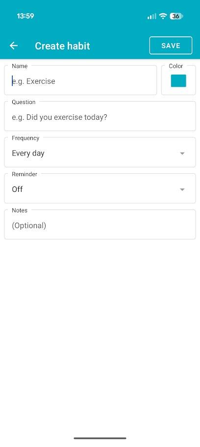 habit tracking app showing habit creation form