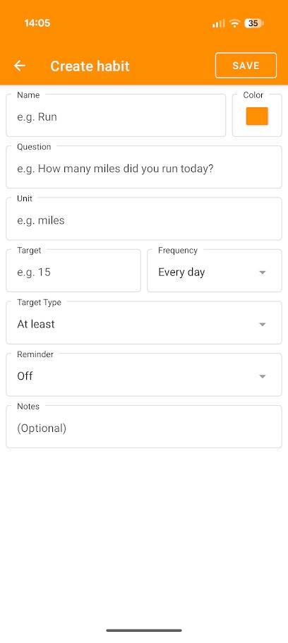 habit tracking app showing habit creation form