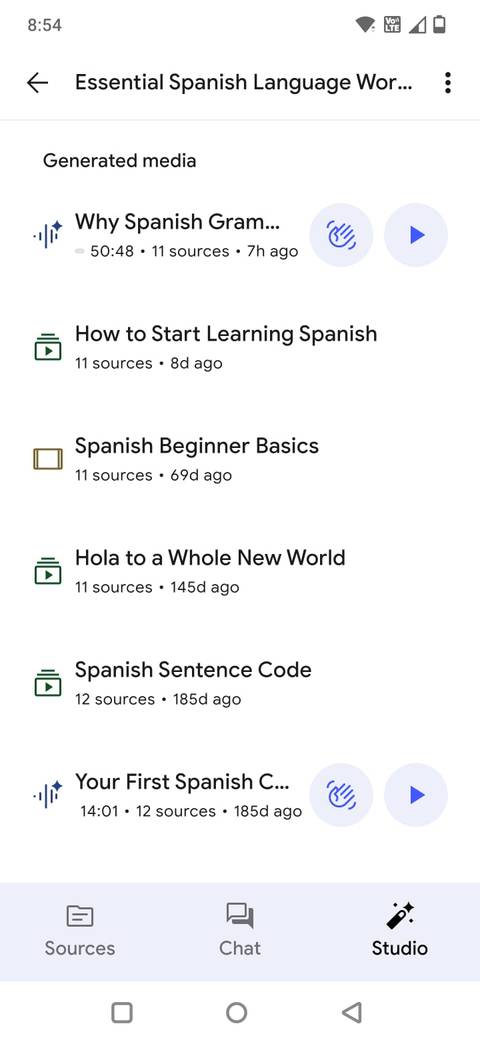 Screenshot showing the generated media in the NotebookLM mobile app