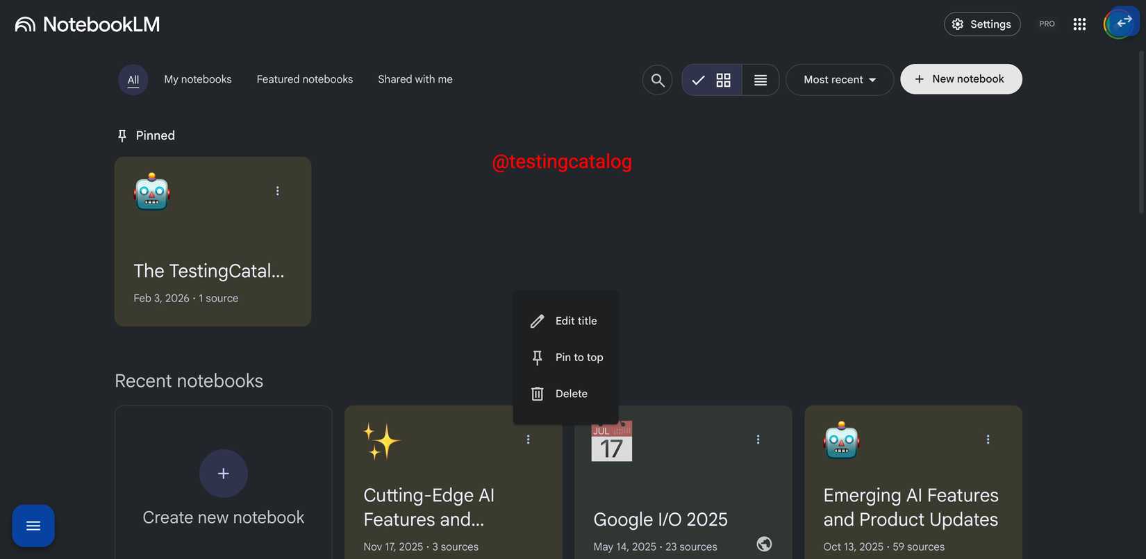 Immagine che mostra il pulsante di ricerca e la funzionalità di blocco in NotebookLM