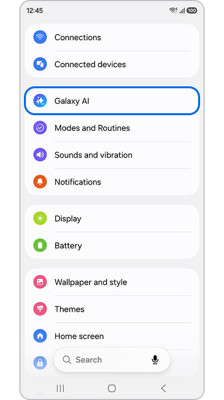 Image showing Galaxy AI in One UI setting