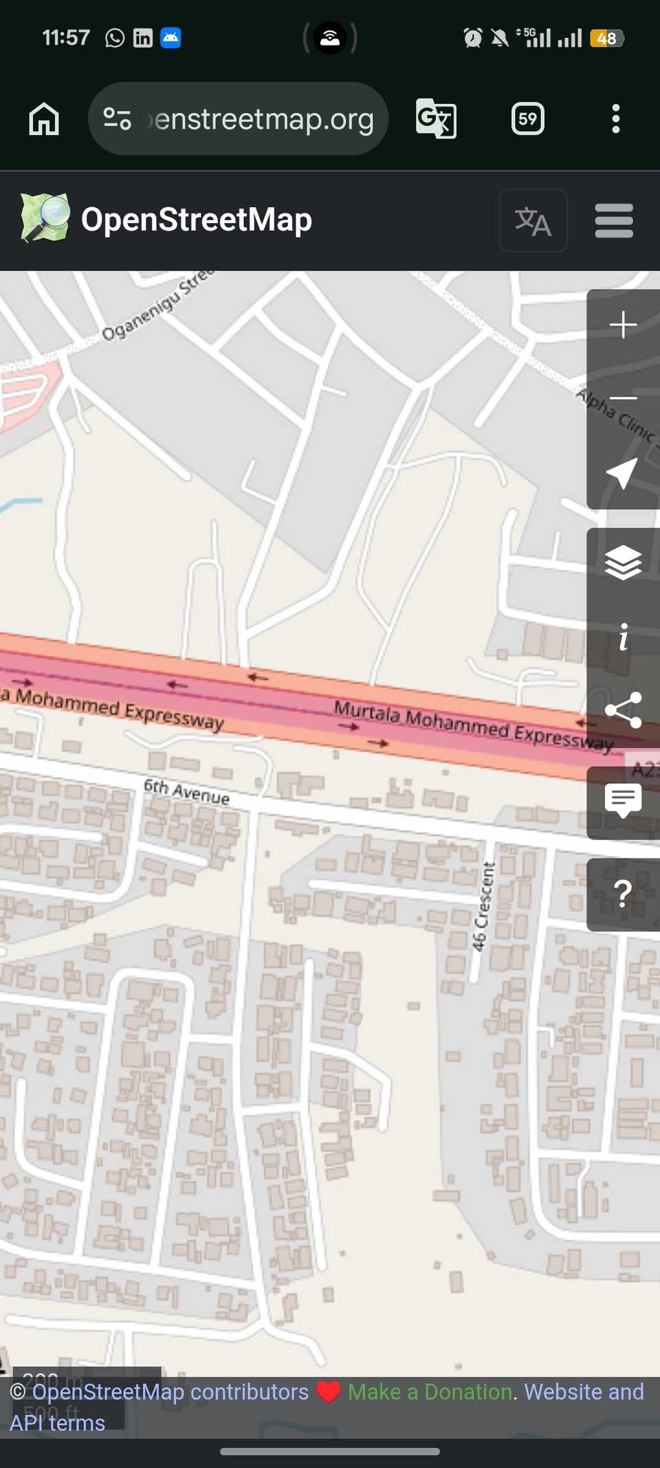 Map view powered by OpenStreetMap on Joplin app showing where user created note entries