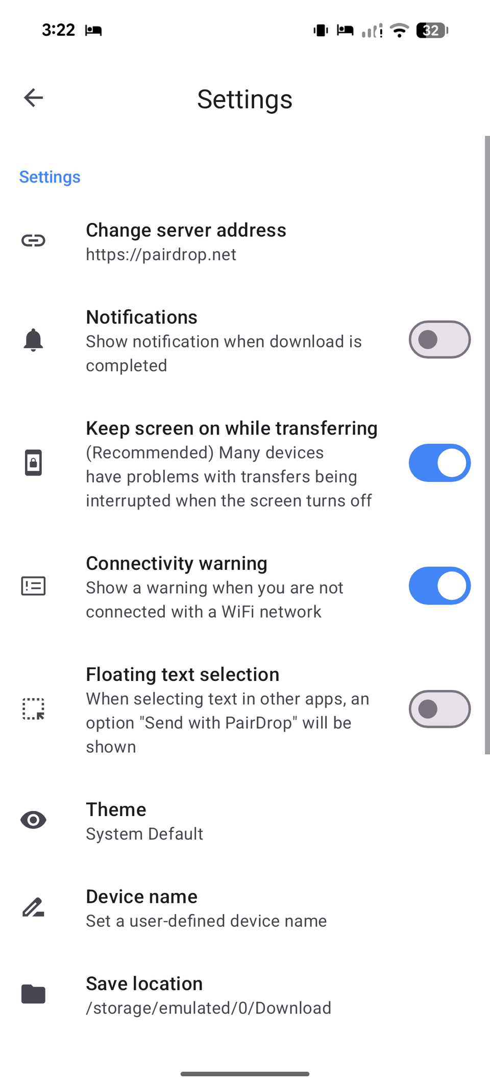 Pairdrop settings