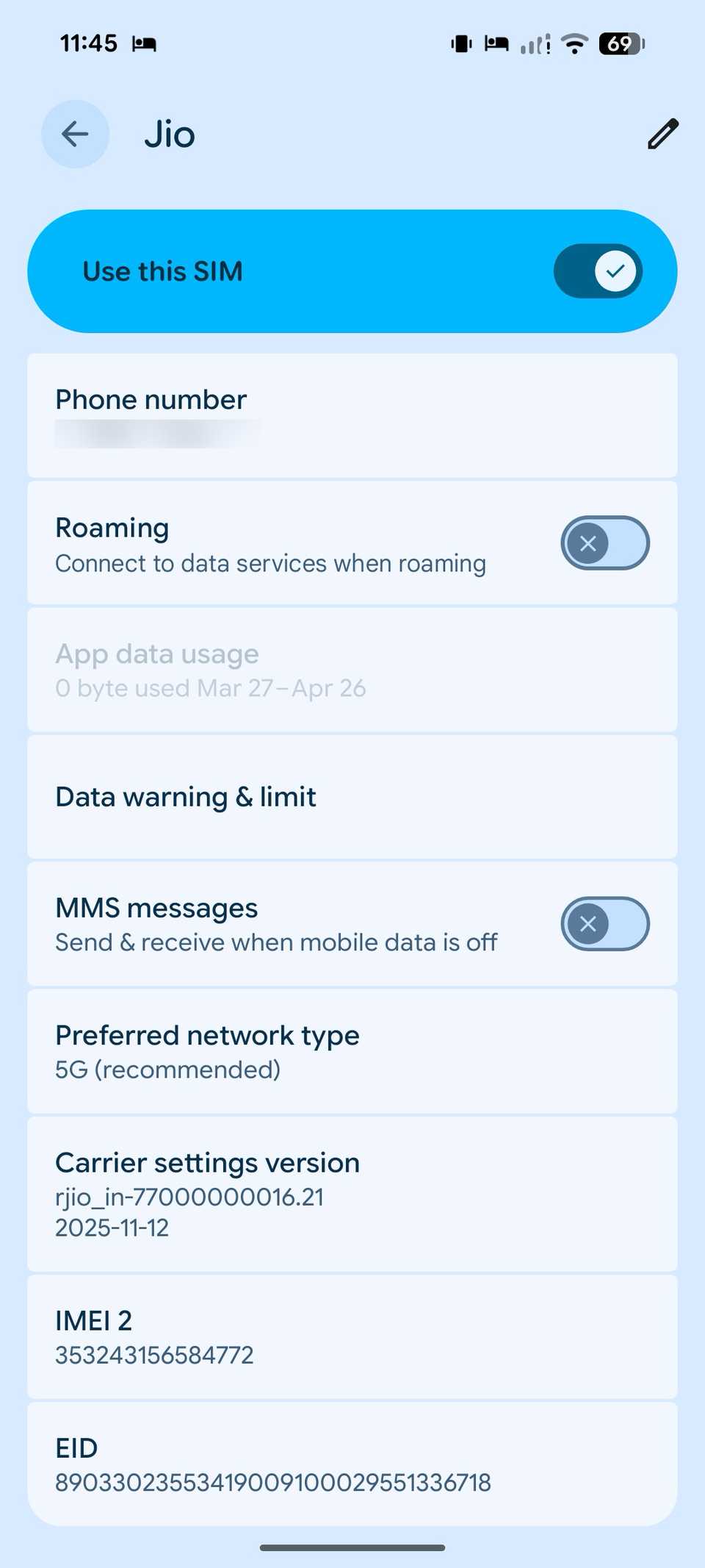 SIM settings on Pixel