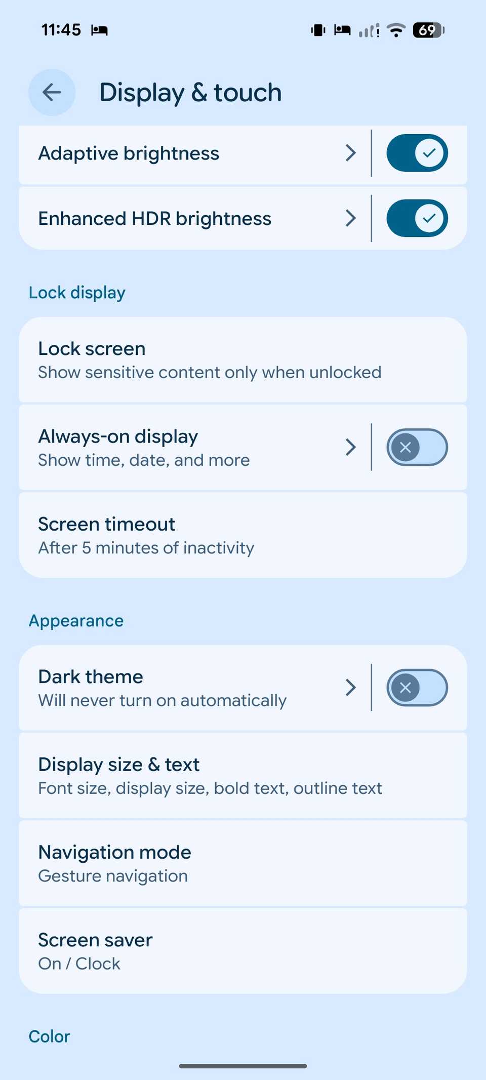 display menu on Pixel