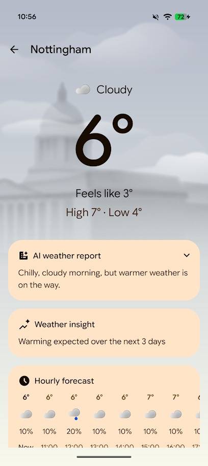 pixel weather app showing a daily report