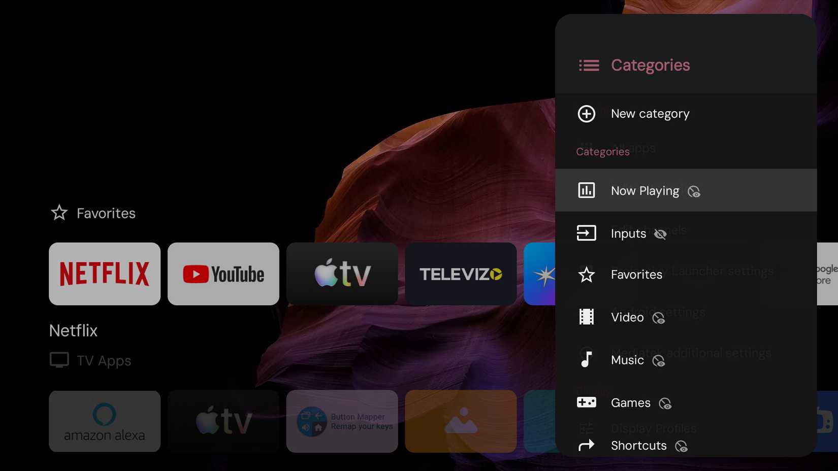 diferentes categorias no lançador Projectivy