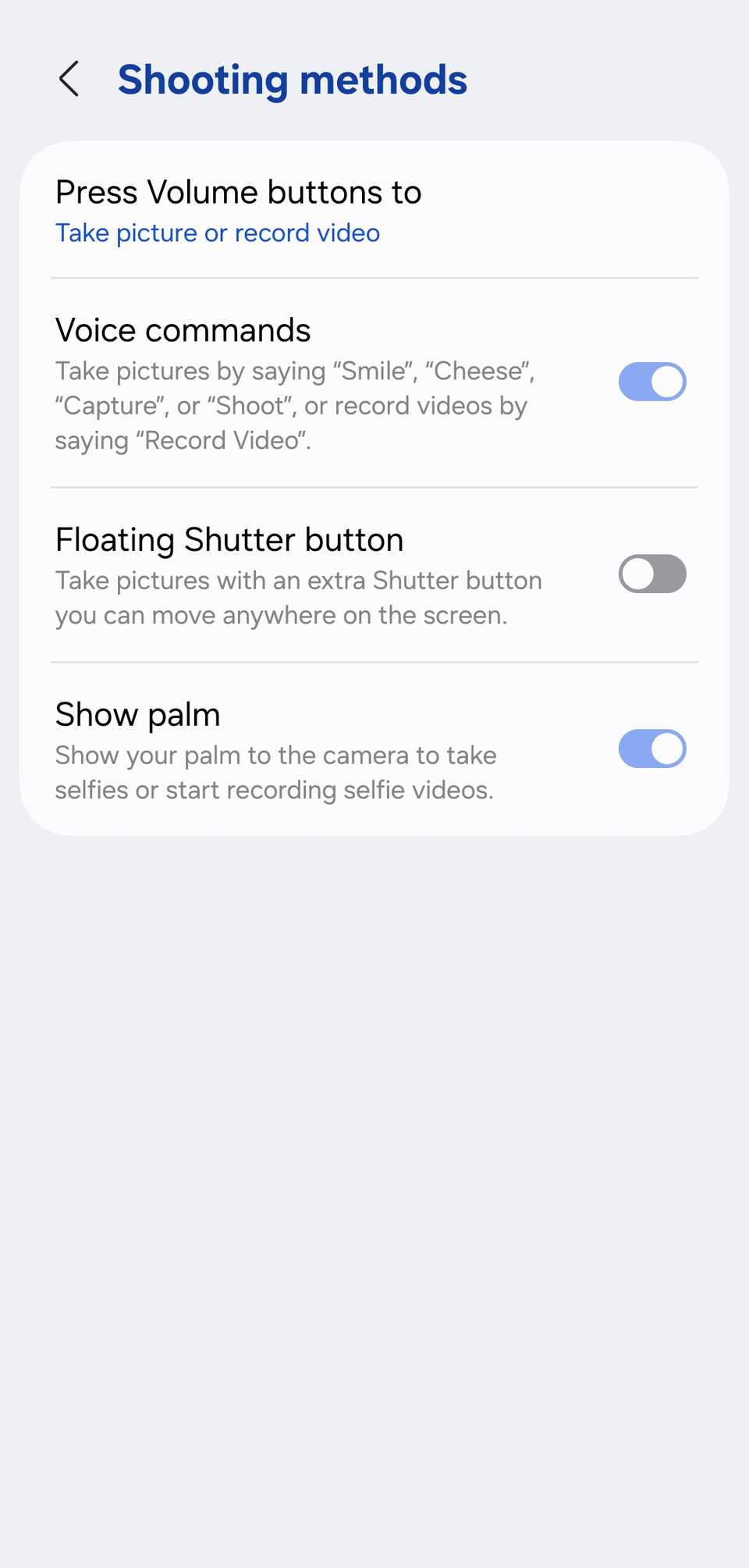 Comandi vocali della fotocamera Samsung