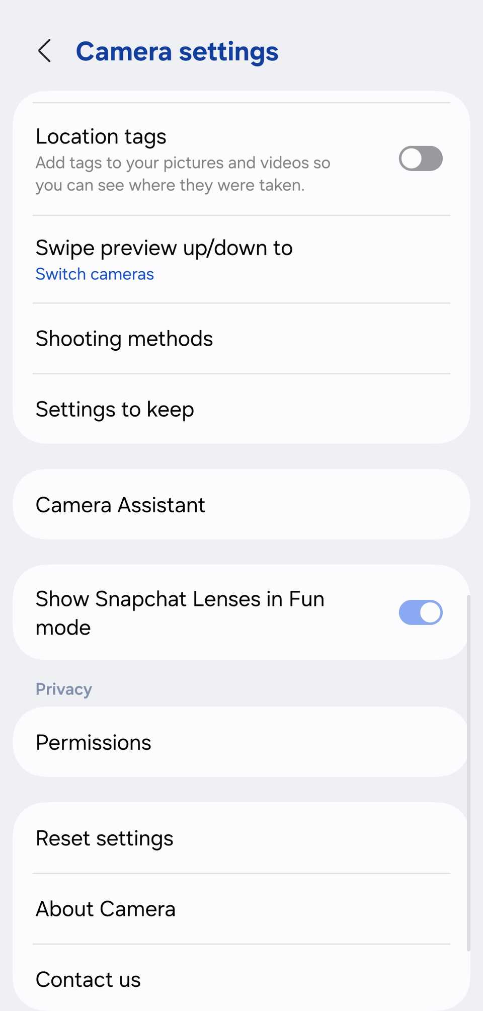 Assistente fotocamera su Samsung