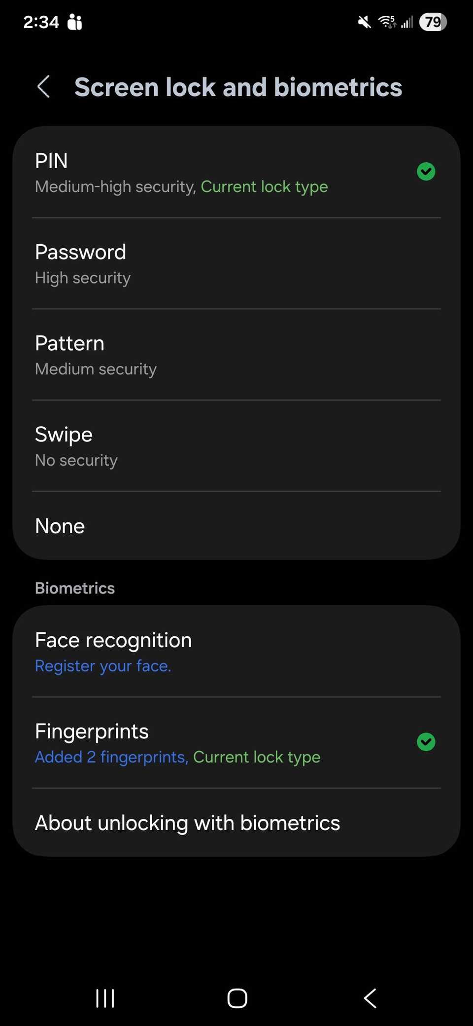 a list of options to unlock your samsung in one ui 8 with passcodes and biometric options listed