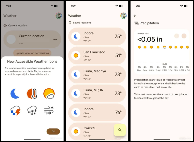 Nuove icone meteo accessibili Pixel Weather