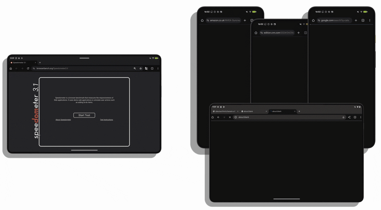 Um GIF destacando os benchmarks do Velocímetro e LoadLine.