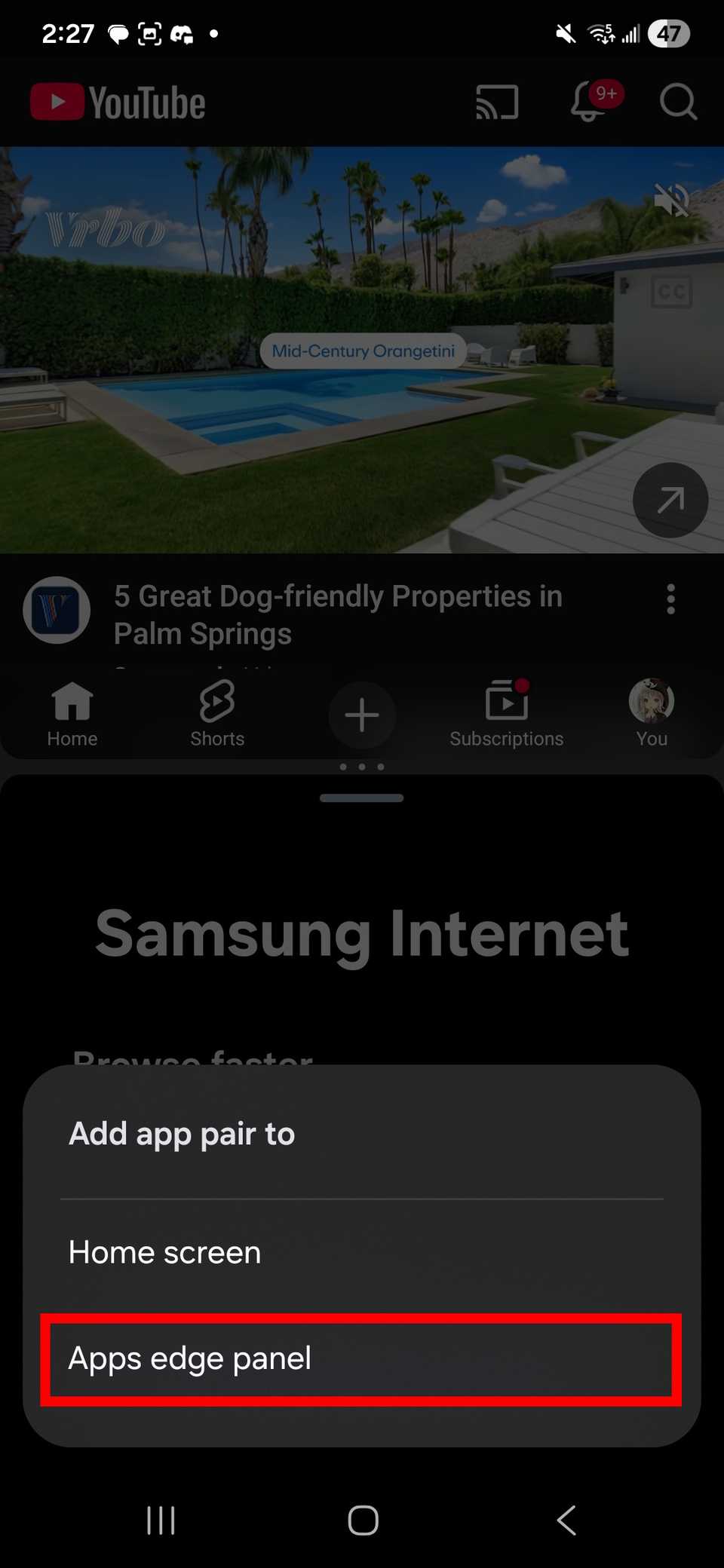 Contorno del rettangolo rosso che evidenzia il pannello laterale delle app