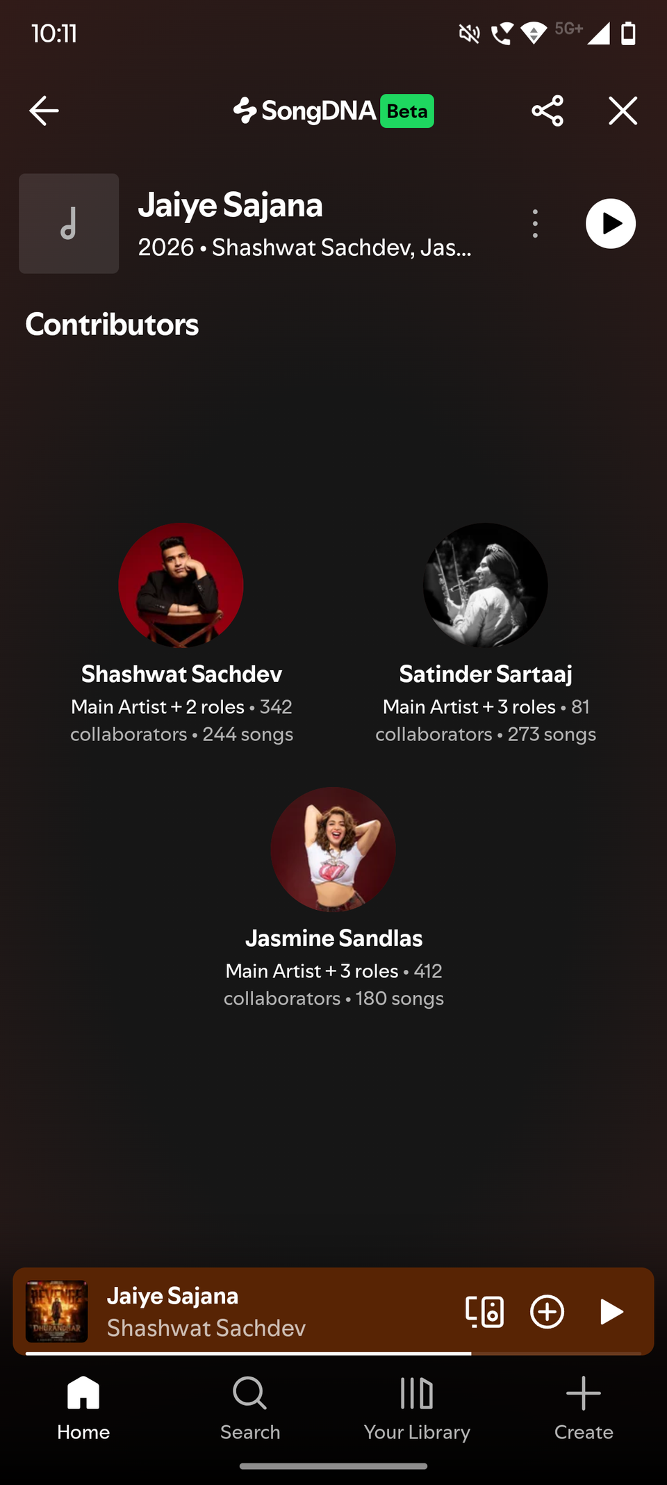 Screenshot showing SongDNA page in the Spotify app