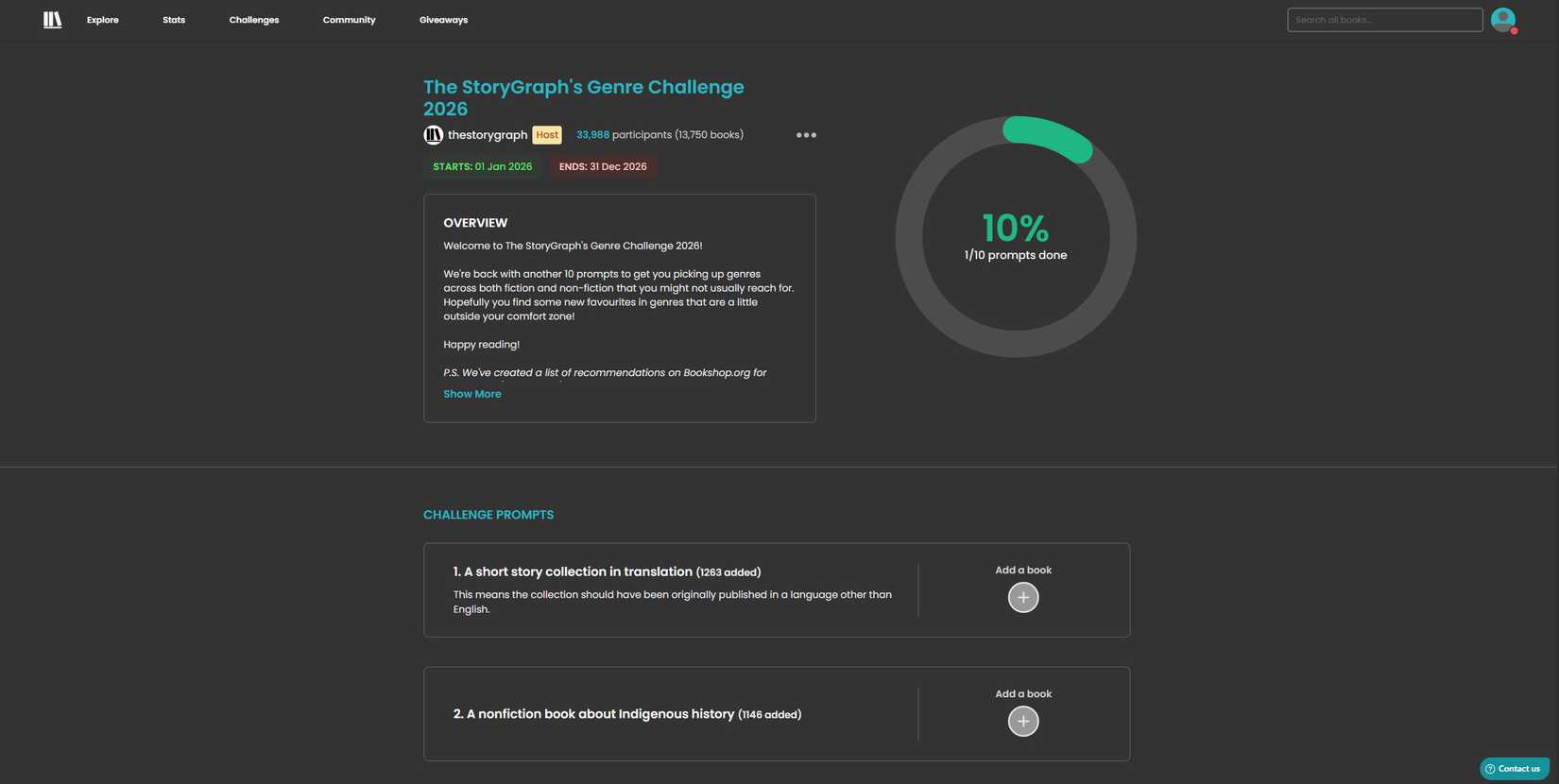 A página do desafio no Storgraph.