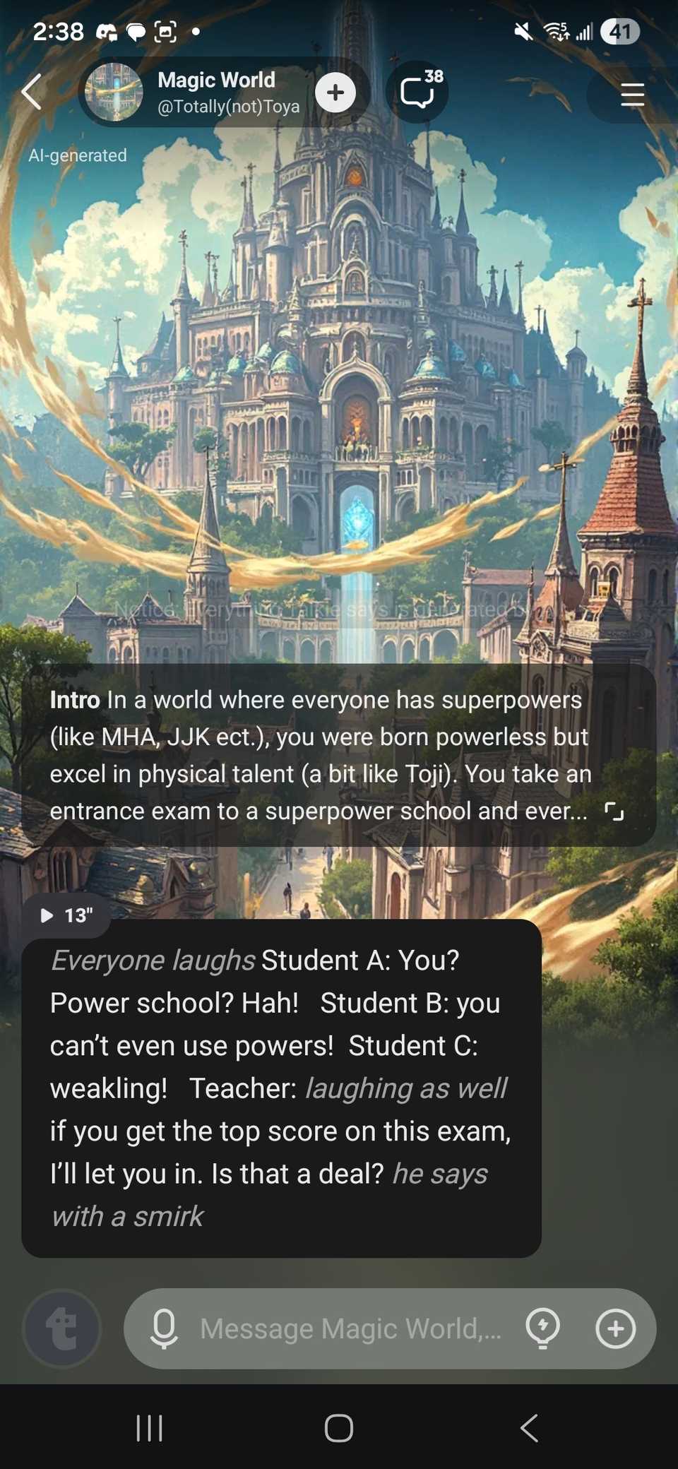 Nuovo apri chat dopo aver cercato una storia con cui interagire con l'app Talkie