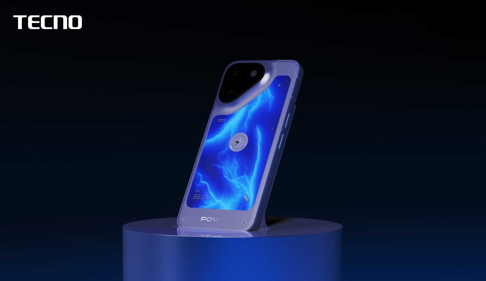 La Tecno Pova Neon con un fulmine al neon