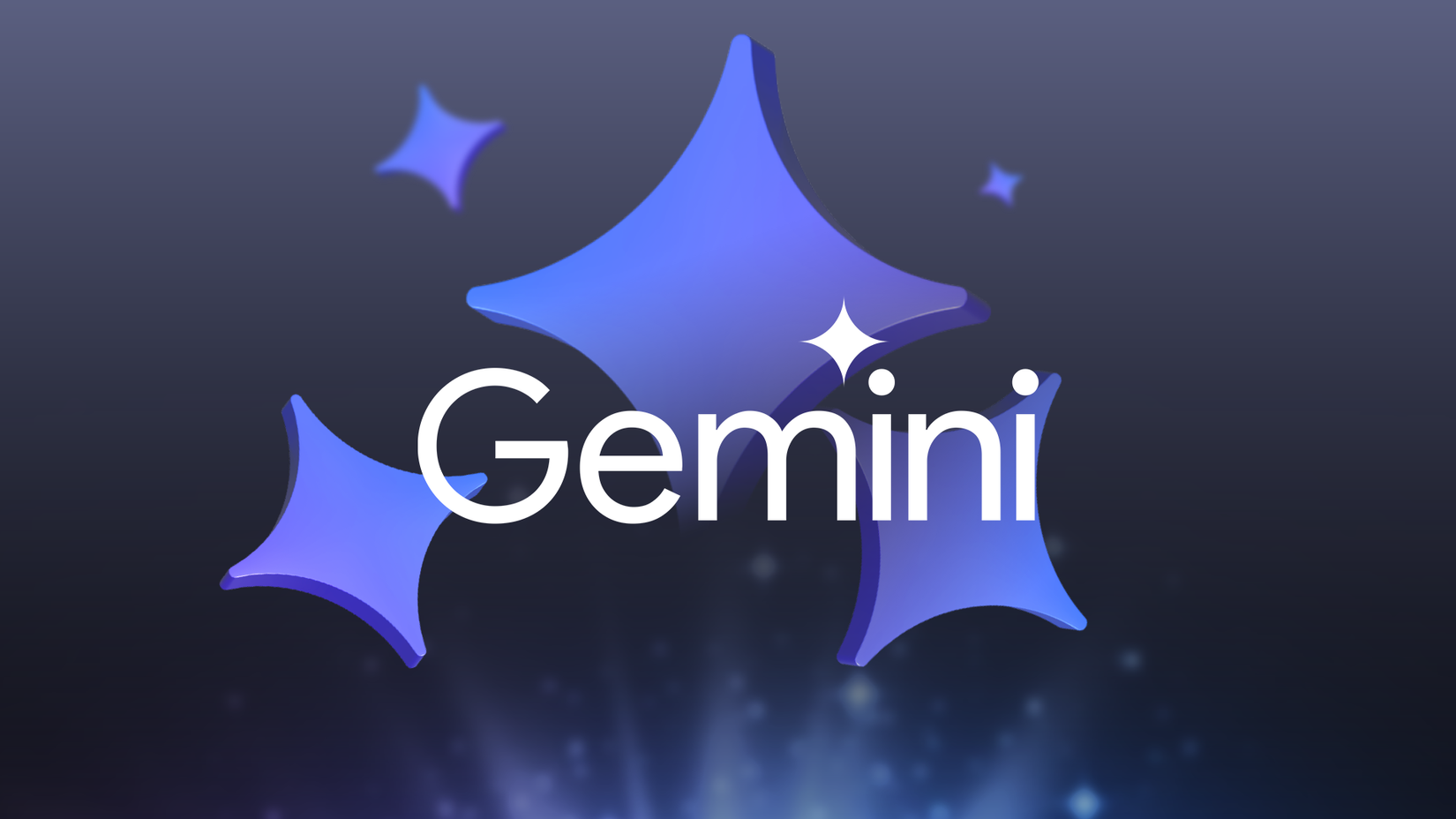 O logotipo Gemini em texto branco na frente de alguns ícones brilhantes.