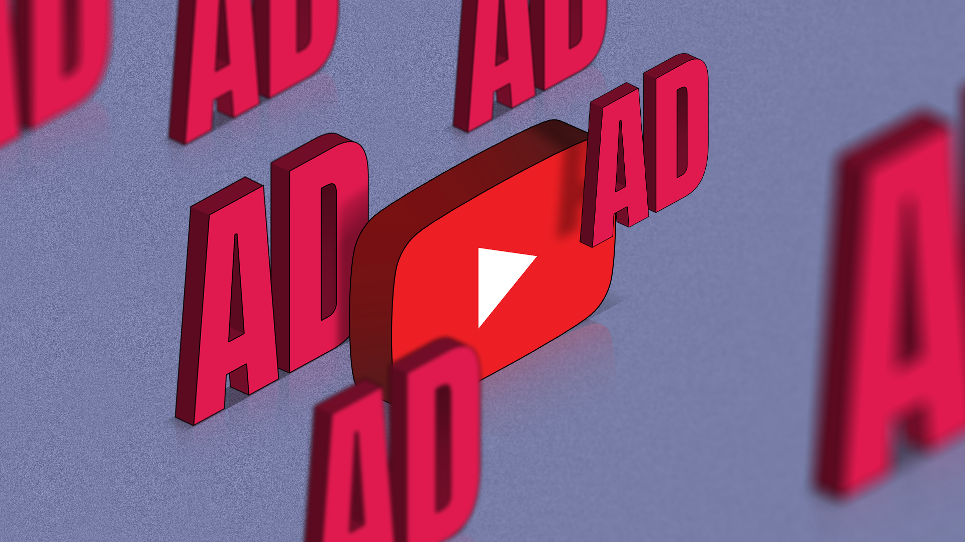 The YouTube logo surrounded by several ads.
