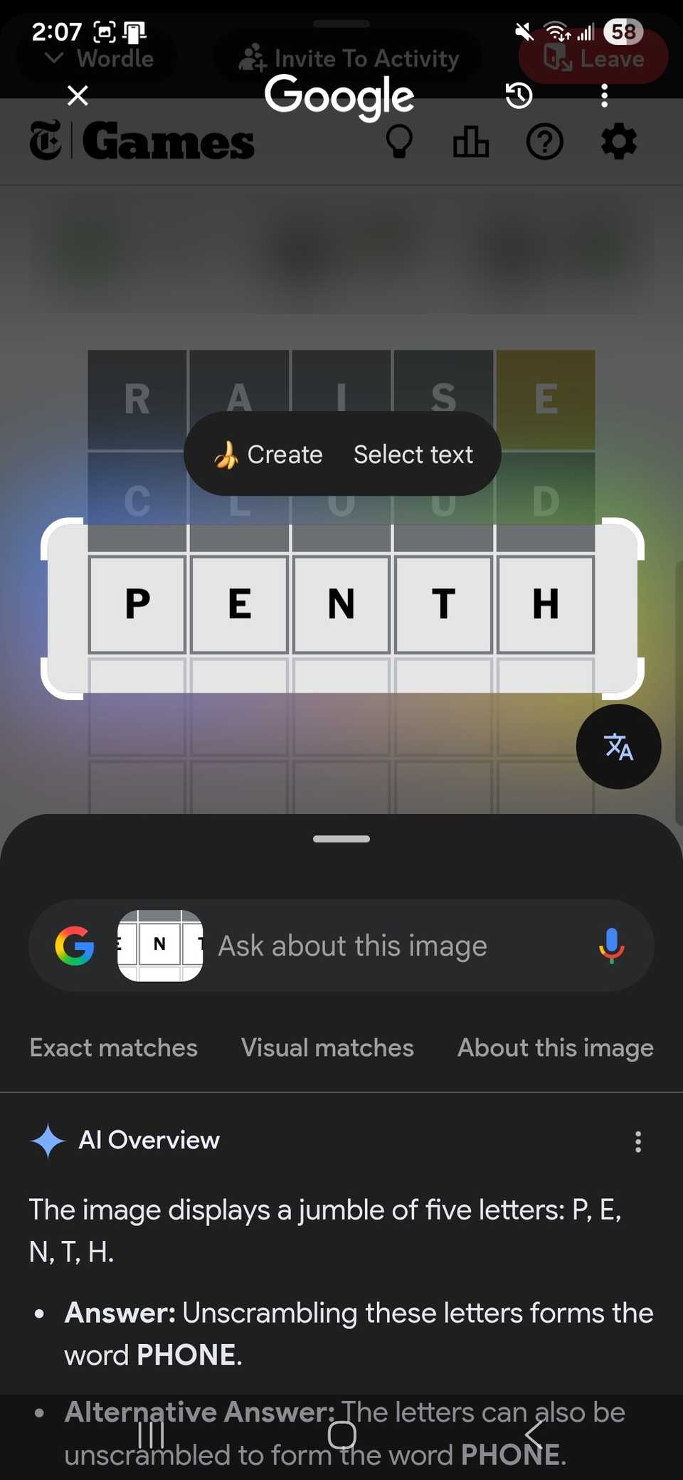 highlighted unknown word to find an AI overview result with Circle to Search