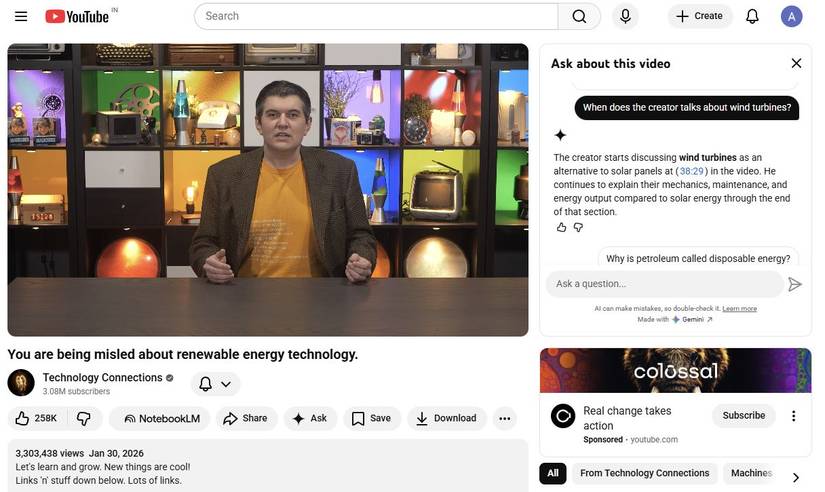 Captura de tela mostrando o carimbo de data/hora relevante no YouTube