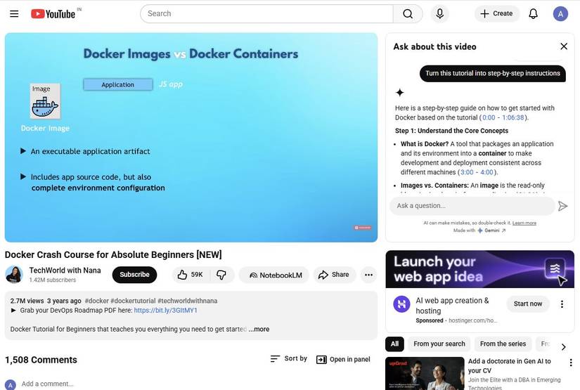 Captura de tela mostrando instruções no YouTube