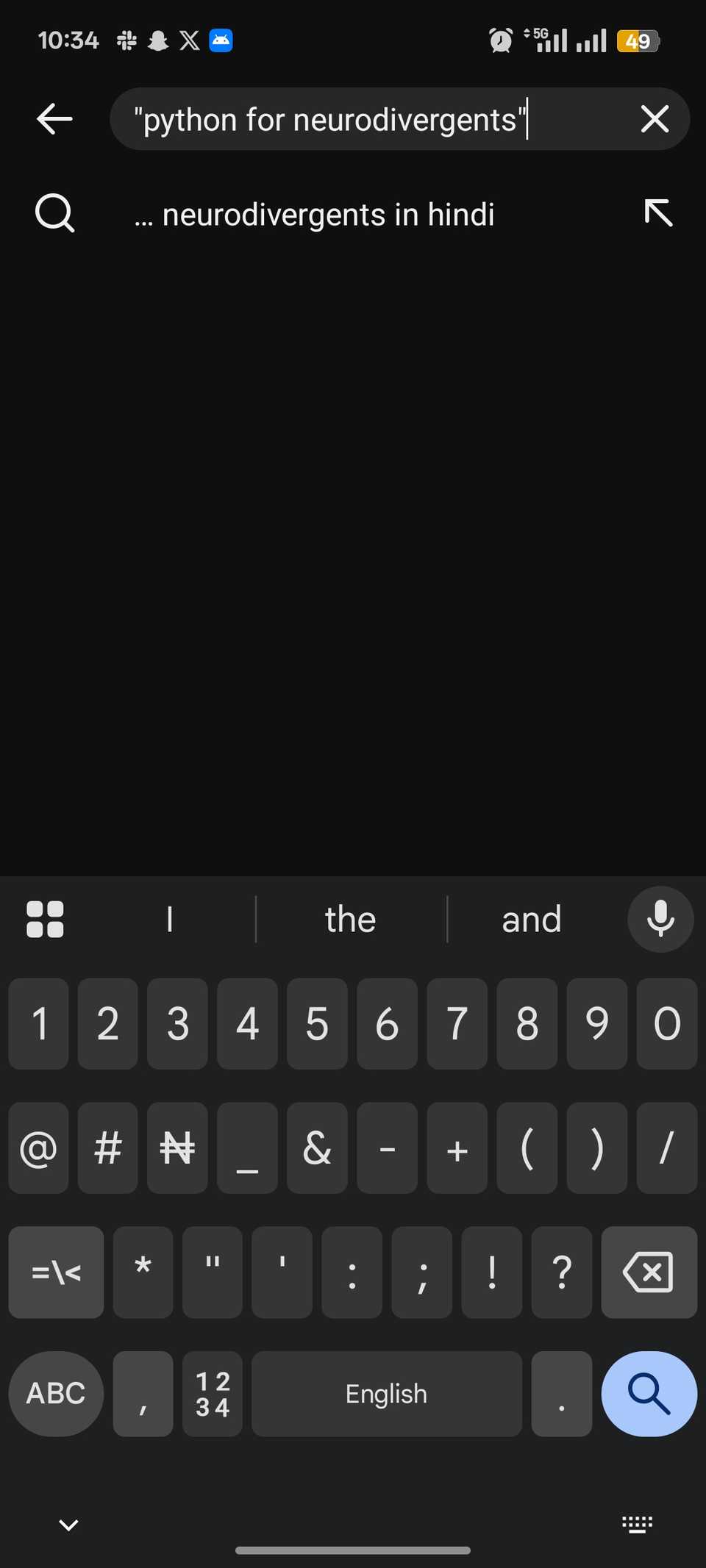 L'utente cerca video Python per neurodivergenti tra virgolette su YouTube