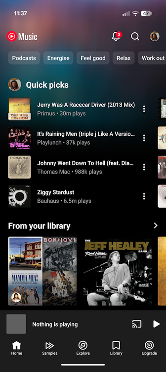 suggested tracks in youtube music app home screen
