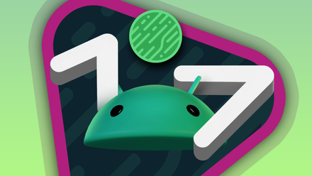 Logo di Android 17 con la mascotte di Android che sbircia dal basso.