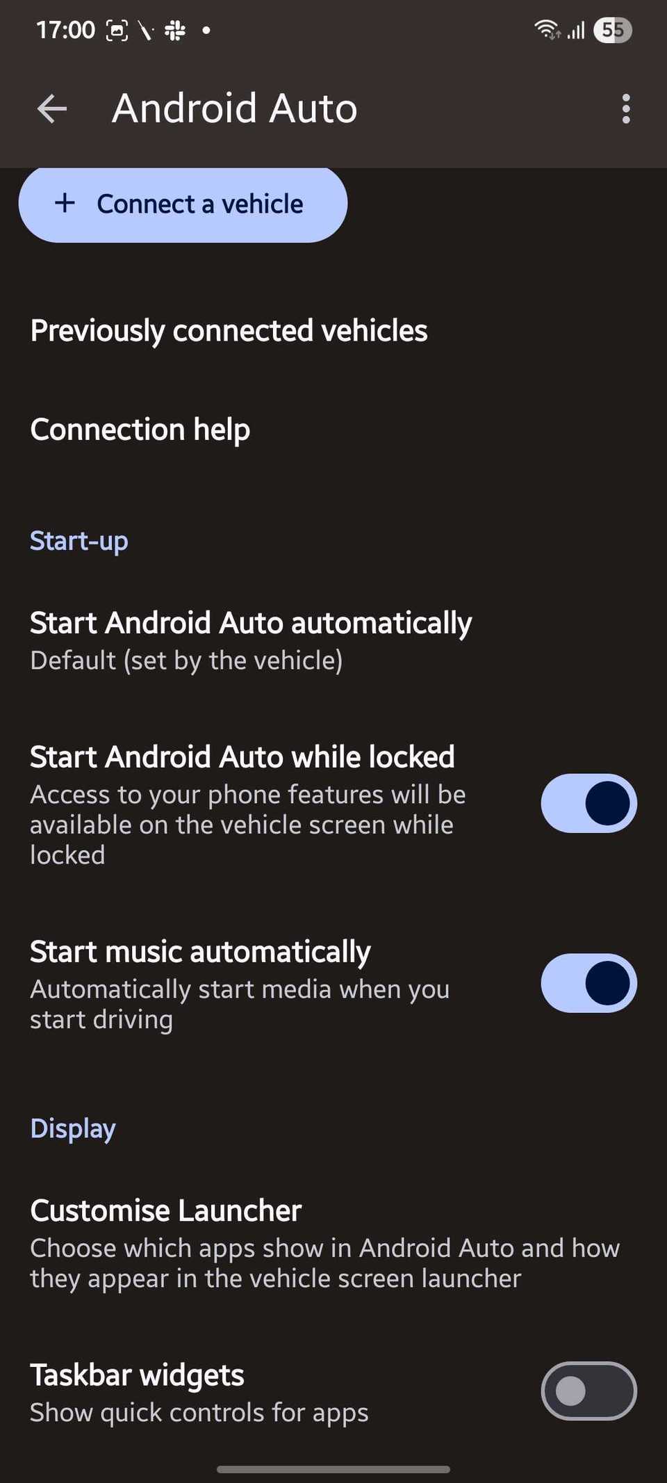 Screenshot showing Android Auto settings