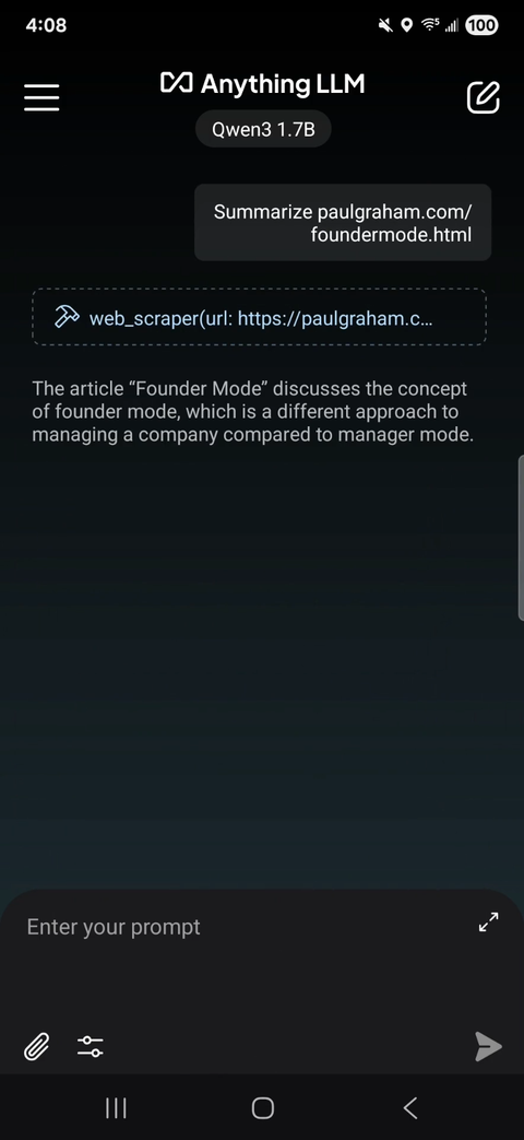 AnythingLLM responding to query