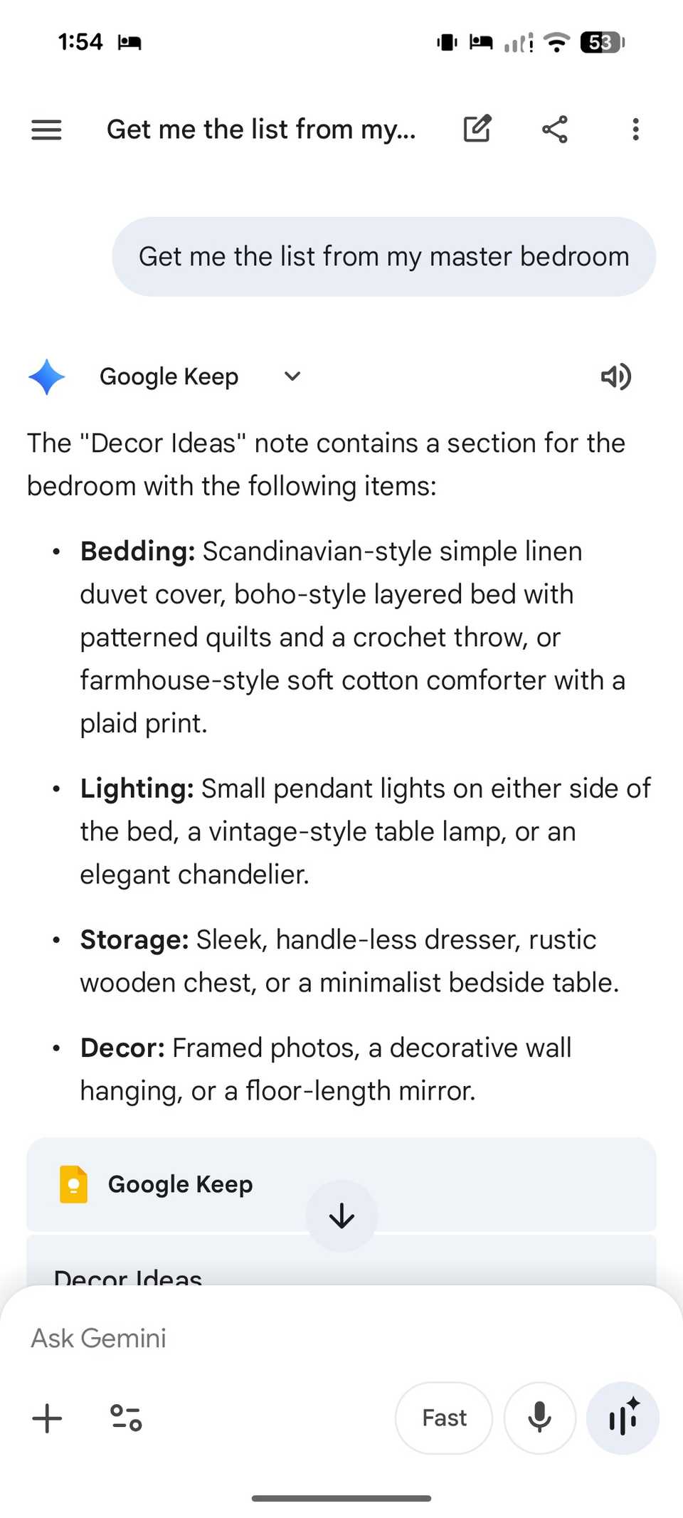 Google Keep integration in Gemini