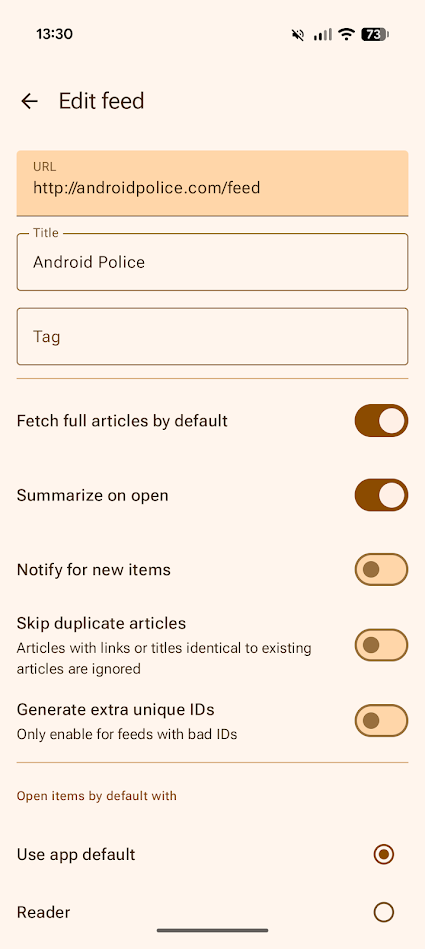 feeder app edit feed options