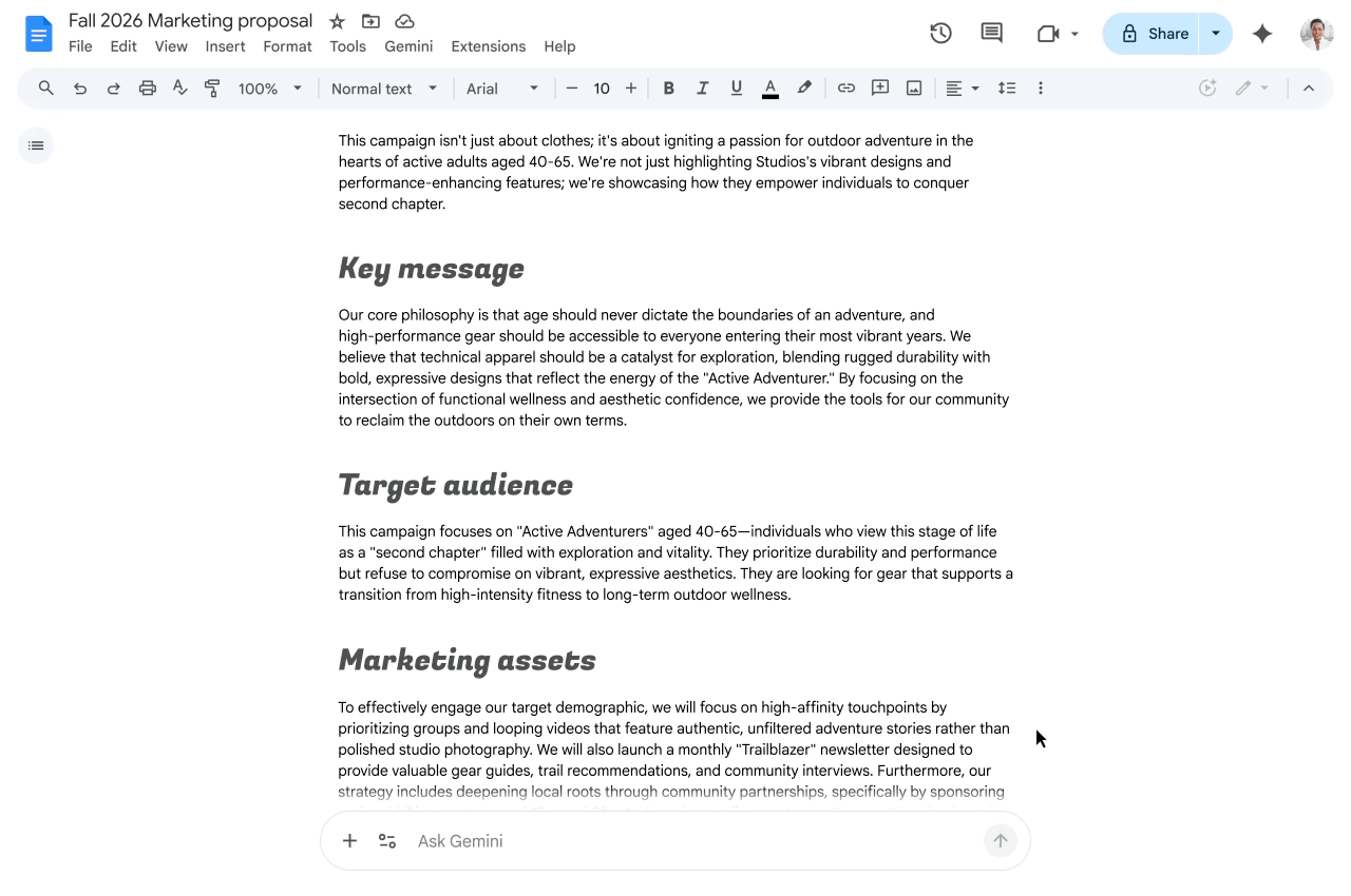 Um GIF destacando a integração do Google Docs com o Gemini.